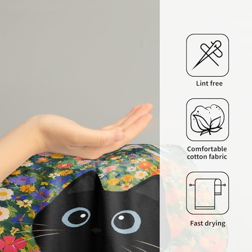Floral Black Cat Hand Towels of Bathroom Absorbent 14.4x28.3 Inch | Colorful Daisy，Polyester Cotton，Soft，Breathable，Skin-Friendly，for Spring Summer Holiday Kitchen Hotel Swimming Gym Spa Decor - color: Spring Floral