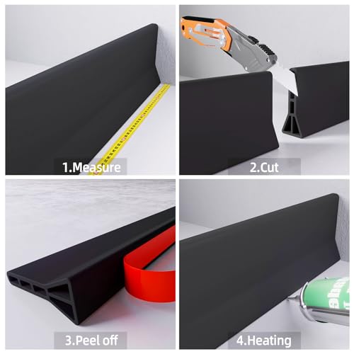 Raycity 3" High Shower Threshold Water Dam 98 IN Collapsible Shower Water Splash Guard for Curbless Shower Threshold Barrier Water Stopper for Wet and Dry Separation Bathroom and Kitchen (Black) - color: Black, style: 98 inch