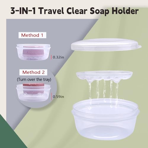 Travel Soap Container, Round Soap Case with Cover, Portable Bar Soap Holder | Leakproof Shampoo Bar Holder with Drainage Tray for Shower, Bathroom, Travel, Camp (Transparent White) - color: Transparent White