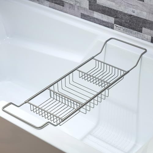Woodbridge Stainless Steel Extendable Bathtub Caddy Tray in Brushed Nickel Finish with Removable Wine Holder, Book and Phone Rack, Bathcad-BN - color: Brushed Nickel