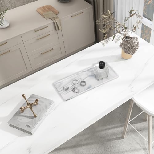 uxcell 2pcs Marble Tray for Bathroom 2 Size Small Rectangle Ceramic Vanity Tray for Countertop Shatterproof Bathtub Soap Tray Kitchen Sink Organizer Key Trinket Tray, Grey - color: Gray