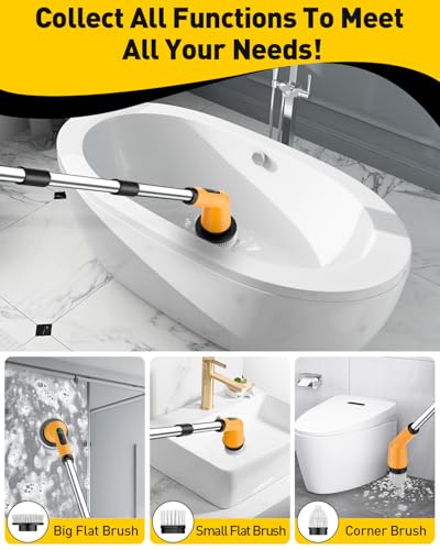 Electric Spin Scrubber for Cleaning Bathroom, Shower Scrubber Cordless Cleaning Brush with IPX7 Waterproof & 2 Speed, 3 Floor Machine Pads, Bathroom Cleaning Supplies for Shower Tub Yellow - color: Yellow, size: 3 Brush Heads