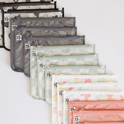 Tiny Twinkle Diaper Bag Organizing Pouches|3 Pack Mess-Proof Clear Front Travel Organizer Bags&TSA Approved Toiletry Bag Set for Baby and Mom Essentials - color: Beige Checkers