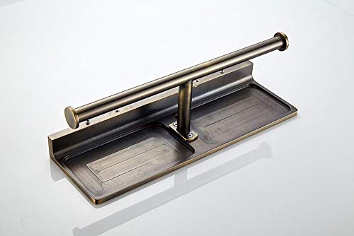 Toilet Paper Holder, Solid Brass Double Roll Toilet Paper Holder with Shelf | Extra-Large Storage for Phone, Glasses | Heavy-Duty for Modern & Commercial Bathrooms, Brushed Bronze Finish - color: Brushed Bronze