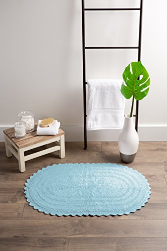 DII Crochet Collection Reversible Bath Mat, Small Oval, 17x24, Cameo Blue - color: Cameo Blue, size: 1'5" x 2' (Oval)