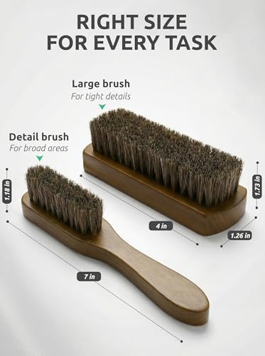 TAKAVU Leather & Upholstery Cleaning Brush Set, Soft Horse Hair Bristle | Car Detailing Brush for Alcantara, Leather Seats, Suede, Car Interior, Sofa & Convertible Tops