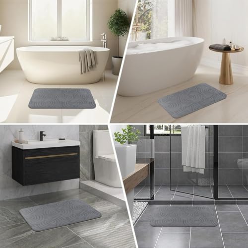 2 Pack Stone Bath Mat Diatomaceous Earth Shower Mat Non-Slip Super Absorbent Quick Drying Diatomite Stone Mats for Bathroom Floor Kitchen (Grey, 24x15) - color: Grey Circle