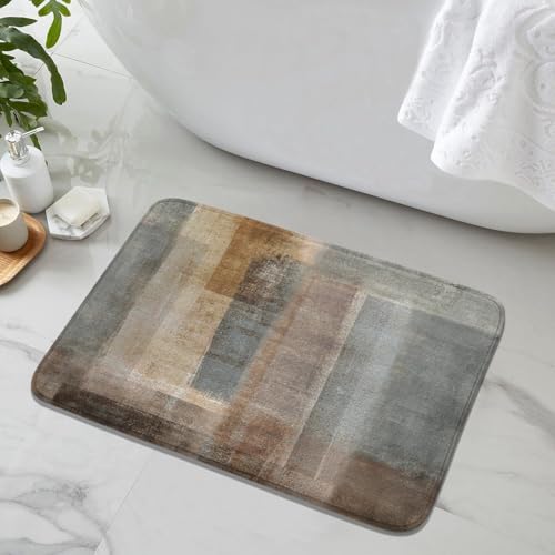 Brown Grey Rustic Abstract Vintage Farmhouse Bath Rug, Non-Slip Microfiber Soft Plush Modern Bathroom Mat Carpets Floor Mat for Bedroom Kitchen Bathroom Toilet 17x29 Inch - color: Grey