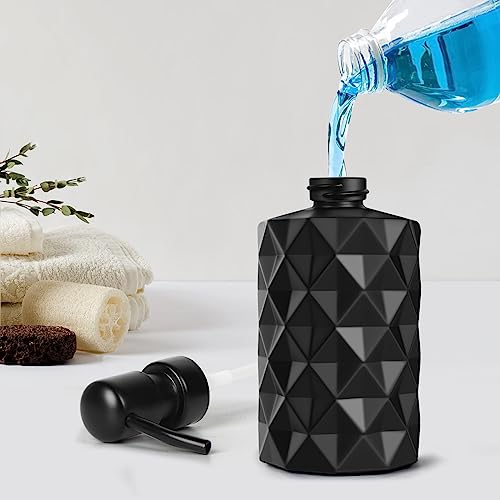 Glass Soap Dispenser with Plastic Pump, 330ml/11oz. Liquid Hand Soap Dispenser for Bathroom and Kitchen, Hand-Pump Dispenser for Dishwashing Liquid, Lotion, Soap, Essential Oil (Matte Black) - color: Matte Black