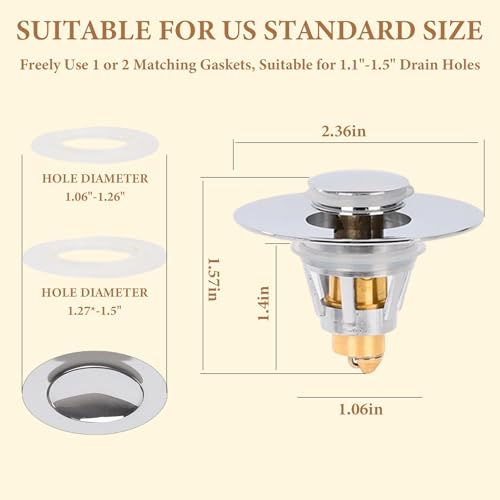 Bathroom Sink Stopper – Universal Bathroom Sink Drain Strainer with Hair Catcher Anti-Clog Pop-Up Drain Plug for 1.1–1.5 inch US Standard Openings