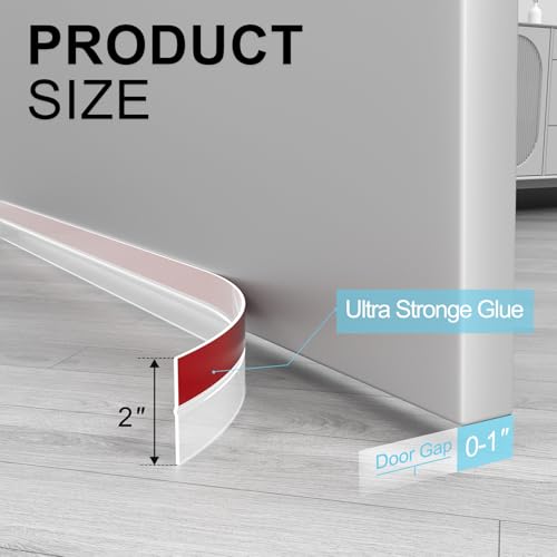 Elvone Weather Stripping Door Seal for Door Frames, 20 Ft x 2 in, Clear | Self-adhesive flexible silicone seal tape for door frame gaps and window gaps. block drafts, dust, and noise - color: Clear, size: 20ft (2" W x 3/64 "T)