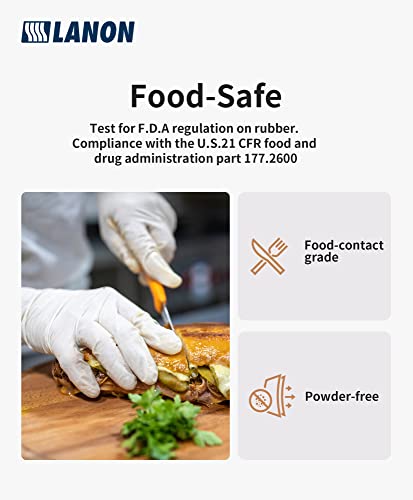 LANON Food Safe White Disposable Nitrile Gloves, Latex-Free, Powder-Free, Textured Fingertips, Cooking, Cleaning, Medium - size: Medium (Pack of 100)
