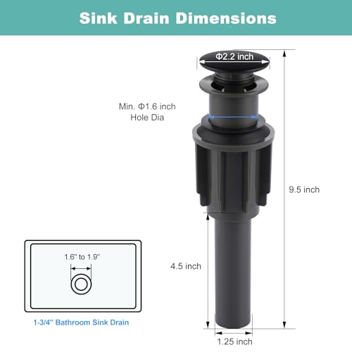 Bathroom Sink Drain Without Overflow, ARCORA Matte Black Pop Up Drain for Vessel Sink Clicker Drain Stopper - color: Black-1 Pack, style: Pon Up Without Overflow