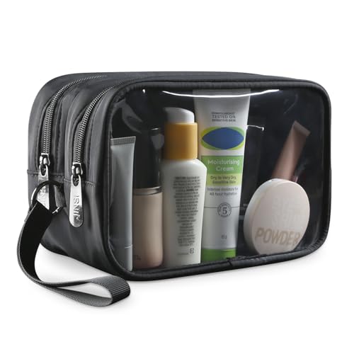 Clear Makeup Bag for Women, Double Zipper Travel Toiletry Cosmetic Bags, Portable Make up Bag Organizer Case Travel Essentials, Black - color: Black 166