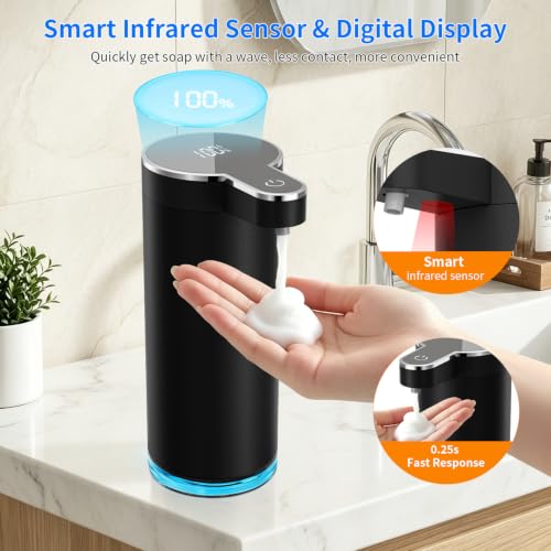 Automatic Foaming Soap Dispenser,Touchless Foam Soap Dispenser,12oz Rechargeabled Wall Mounted Smart for Bathroom and Kitchen Dish Soap,Easy for Toddlers（Black - color: St-01 Foam Black