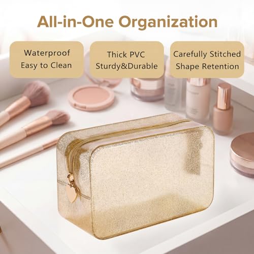 RSRSLEII Stardust Twinkle Jelly Travel Makeup & Toiletry Bag, Waterproof PVC Cosmetic Bag/Case for Women，Zipper SPF Beach Bag for Sunscreen Skincare and Daily Essentials (10Gold) - color: 10Gold