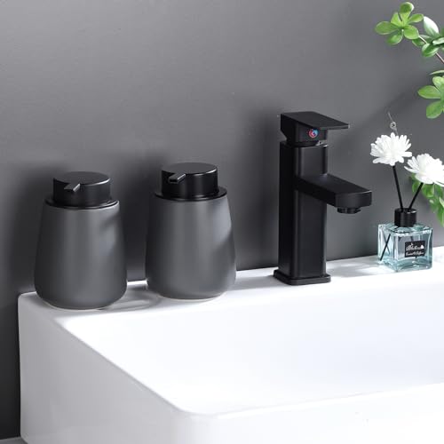 12Oz Hand Soap Dispenser Set - 2 Pack Ceramic Lotion Soap Dispenser Set with Easy-to-Press Black Pump, Refillable Mordern Liquid Dish Soap Dispensers for Bathroom & Kitchen (Grey, Liquid Pump) - color: Grey Liquid Dispenser