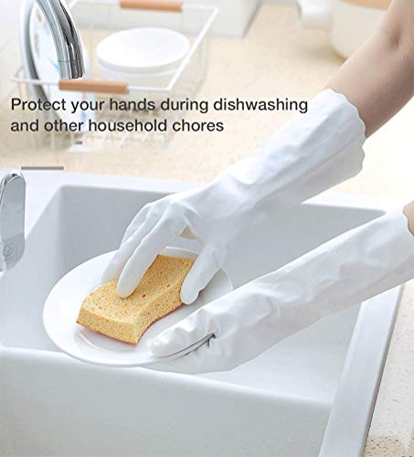 Alimat PluS 3 Pack Reusable Cleaning Gloves Latex Free, Dishwashing Gloves with Cotton Flock Liner and Embossed Palm, Waterproof Household Gloves for Laundry, Gardening (Small) - color: Blue+pink+white, size: Small (Pack of 3)