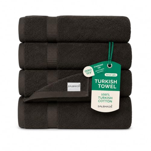 SALBAKOS 100% Turkish Cotton Bath Towel Set of 4, 27x54 inch | Premium Quality | Hotel & Spa Collection | Soft, Super Absorbent, Long Lasting Bath Towels | Made in Turkey (Chocolate, 4 Bath Towels) - color: Chocolate, size: 4 Bath Towels