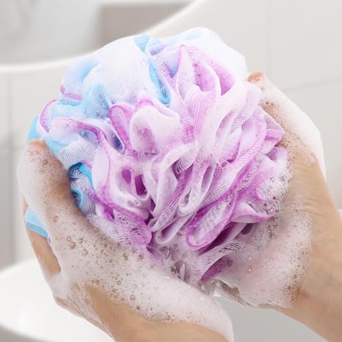 6 Pack Bath Loofah Sponge, 100g/pc XXL Large Mesh Pouf Shower Sponge Exfoliating Body Scrubber Shower Scrunchies