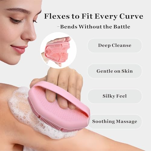 Silicone Body Scrubber & Face Scrubber Set, Shower Scrubber with Soft Bristles, Non-Slip Scrubbies for Body, Face Scrubber Exfoliator for Sensitive Skin (Pink+Pink) - color: Pink+pink