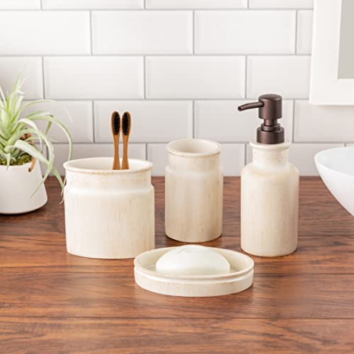 Creative Scents Rustic Luxe Beige 4 Piece Bathroom Accessories Set | Includes Soap Dispenser, Toothbrush Holder, Tumbler Cup & Soap Dish - style: 4 Piece Set