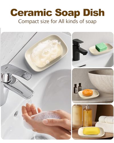 Ceramic Soap Dish for Bathroom and Kitchen, Non-Slip Bar Soap Holder with Fast Drain Design, Soap Saver Tray for Sink,Yellow