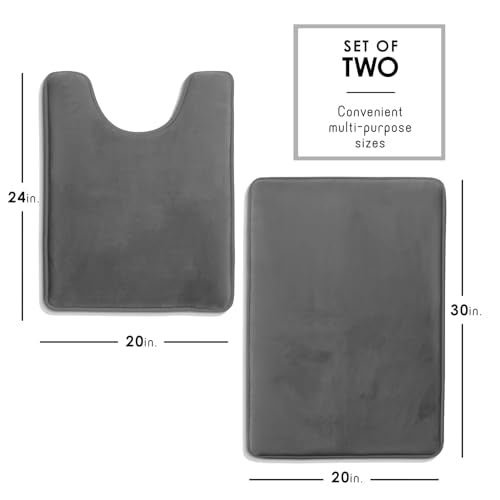 Clara Clark Bathroom Rugs, Velvet Memory Foam Bath Mat, Non-Slip Bath Rugs, Machine Wash, Dries Quickly, Ultra Soft Plush Bath Mats for Bathroom, - color: Dark Grey, style: 20 x 32 + Contour