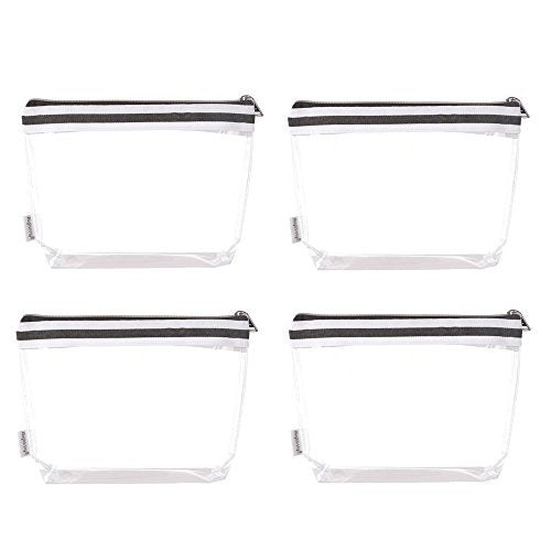 Multi-purpose Waterproof Clear Vinyl Zippered Toiletry Cosmetics Makeup Pouch With French Tape 4-pack - size: Medium