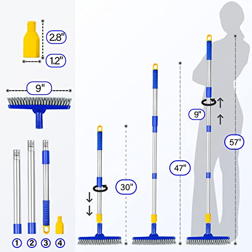 ITTAR Grout Brush with Long Adjustable Handle, Swivel Scrub Brush, V-Shape Grout Line Scrubber with Stiff Bristle for Deep Cleaning Tile Grout, Shower, Kitchen, Hard-to-Reach Corners - color: Blue Head
