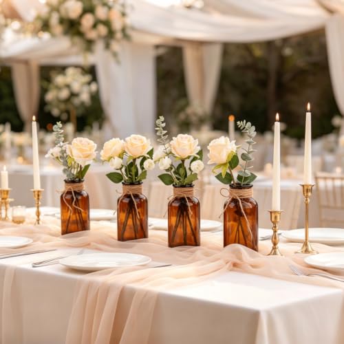 PINIWON Set of 12 Amber Bud Vases, Small Glass Vases, Vintage Medicine Bottles Apothecary Jars, Flower Vases for Home Decor, Wedding Centerpieces - color: Amber-12pack