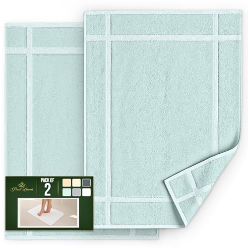 Pearl Linens Pack of 2 100% Cotton Bath Mat 18x25 inches, Soft & Absorbent Quick Dry Bathroom Mat Set, Not Bathroom Rugs, After Shower Mat, Bath Tub Mat, 781 GSM, Machine Washable, Mint Green - color: Mint Green, size: 18x25 - Set of 2