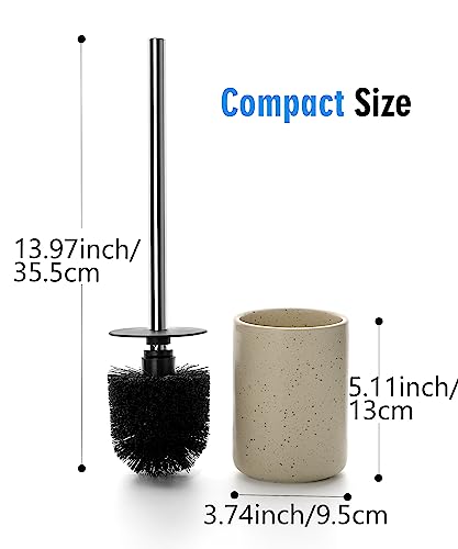 Ceramic Toilet Brush & Holder Set - Freestanding Deep-Cleaning Toilet Bowl Cleaner Brush, Stainless Steel Handle, Small & Sturdy for Storage, Easy to Clean, Non-Scratching - color: Sand