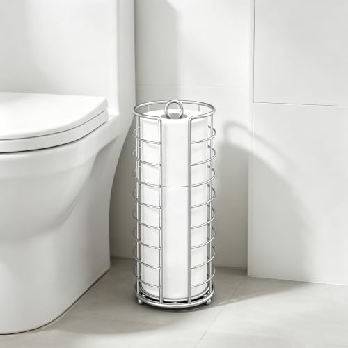 Toilet Paper Holder Stand, Freestanding Bathroom Toilet Paper Organizer, 3 Mega Roll Toilet Paper Holder for Under Sink, Vanity, Cabinet Shelf (Silver) - color: Silver