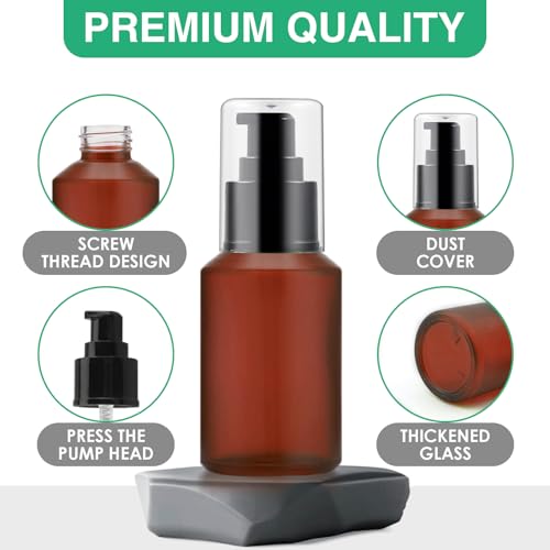 3PCS 60ML/2OZ Empty Reddish Brown Frosted Glass Bottles with Pump Refillable Vial Cosmetic Dispenser Jars Storage Travel Lotion Container Portable Sample Bottle for Toiletries,Foundation,Cream,Lotion - color: Reddish Brown, size: 2 OZ