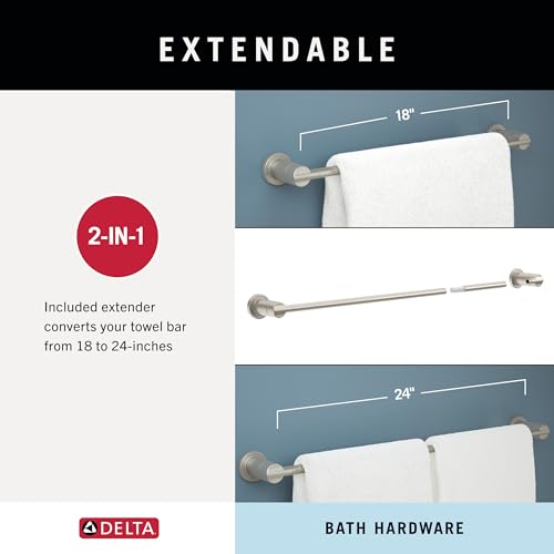 Delta 4-Piece SpotShield Brushed Nickel Bathroom Set Towel Rack, Ring, Toilet Paper Holder, Hook | Nicoli Bath Accessories - color: Spotshield Brushed Nickel