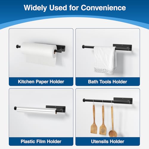 Paper Towel Holder - Self-Adhesive or Drilling, Matte Black Wall Mounted Rack - SUS304 Stainless Steel Kitchen Roll Dispenser Under Cabinet - color: Black
