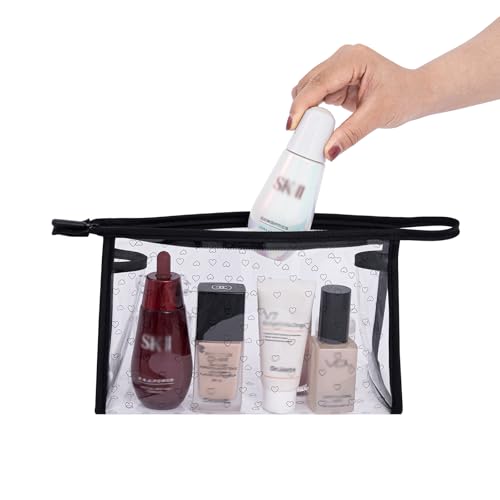 GIVLEFLY Clear TPU Toiletry Bag Set for Women & Men, 3PCS Waterproof Makeup & Skincare Organizer with Zipper, Soft Transparent Travel Cosmetic Pouch with Handle & Hanging Loop，A - size: Model A Hollow Pattern