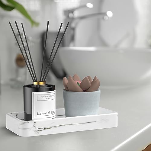 Gurygo 8" Ceramic Bathroom Vanity Tray for Kitchen Counter - Kitchen Soap Tray - Rectangular Ceramic Trays for Bathroom - Porcelain Large Serving Trays (Marble, Set/1) - color: Marble White, size: 7.9" x 4" x 1.1"
