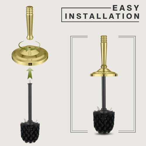 Stainless Steel Toilet Brush and Holder,Gold Toilet Bowl Brush with Long Handle for Bathroom,Toilet Brushes-Space Saving,Covered Brush, Durable, Deep Cleaning,Splash Resistant - color: Gold01