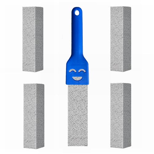 Pumice Stone Toilet Bowl Cleaner with Handle, Pumice Sticks Pumice Scouring Pad Powerfully Remove Hard Water Ring, Calcium Buildup, Cleaning Pool, Toilet, Kitchen Sink, Grill, Bathtubs, 5 Pack Blue