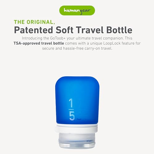 humangear GoToob+ (Small) | Refillable Silicone Travel Bottle | Locking Lid | Food-Safe Material | Dark Blue, Small (1.7 fl.oz; 53ml) - color: Dark Blue, size: 1.7 Ounces