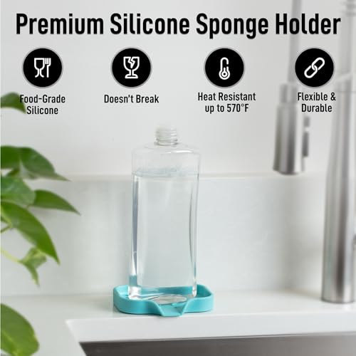 Zulay Kitchen Small Silicone Sponge Holder (4.9x3.3”) – Space-Saving Sink Organizer Tray for Sponge, Soap, Brush & More – Compact Non-Slip Dish for Kitchen & Bathroom (Aqua Sky) - color: Aqua Sky (Small), size: Small (4.9x3.3)