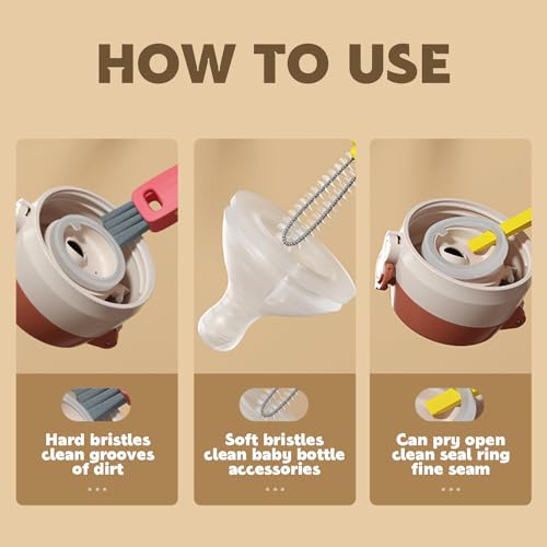 HRXFOZ 3-in-1 Cup Lid Cleaning Brush Set, 3 PCS Multifunctional Cleaning Brush with Cup Mouth, Gap, and Corner Brushes, Plastic Nylon Bristles, White and Blue, 3 Count - color: 3 Pcs