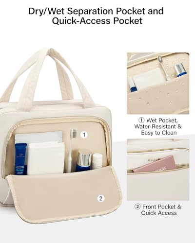 Hanke Hanging Travel Toiletry Bag for Women, Water-Resistant Makeup Organizer with Hook, Cosmetic Bag for Bathroom & Travel Essentials Accessories, Off White - color: Off White