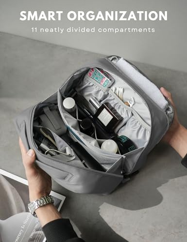 Large Hanging Travel Toiletry Bag for Men Women, Water-resistant Dopp Kit | 6L Large Capacity Wide Open Cosmetic Makeup Bag Bathroom Shower Bags for Toiletries, Grooming, Shaving Organizer Bag - color: Grey