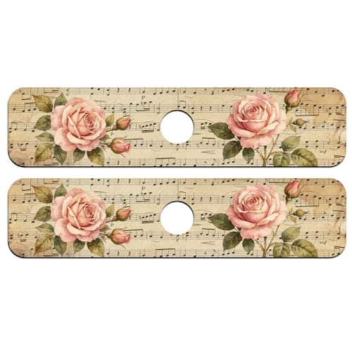 2 Pcs Kitchen Sink Splash Guard Faucet Mat Retro Sheet Music Flowers Pattern Faucet Mat for Sinks Flower Absorbing Drying Mats for Kitchen Bathroom - color: Music Flowers Pattern