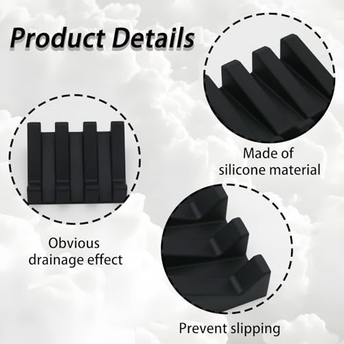 Black Silicone Soap Dish with Drainage, Square Self Draining Bar Soap Holder for Shower Bathroom, Kitchen Sponges, Bathtub, Keep Soaps Dry(Black)