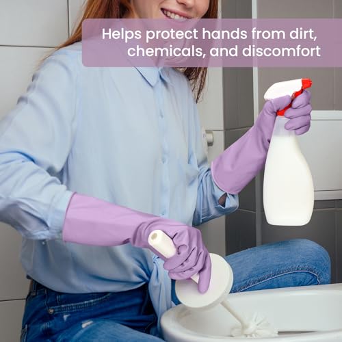 Rubber Cleaning Gloves for Dishwashing, 4 Pairs Reusable Kitchen Gloves for Washing Dishes and Household Cleaning, Purple Dish Gloves with Flocked Lining and Non-Slip Grip, Pefect for Woman Men - L - color: Purple, size: Large
