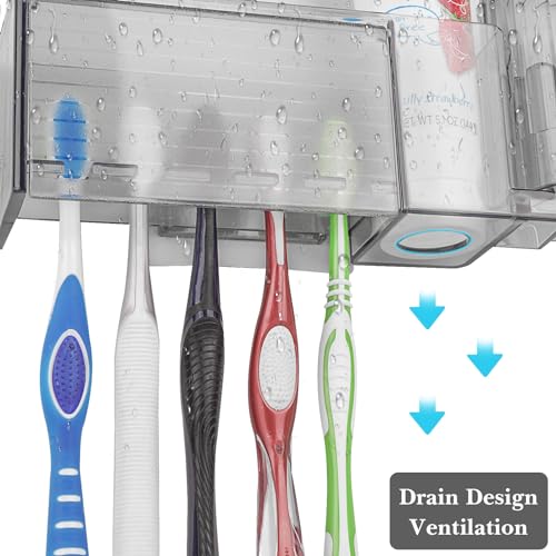 Linkidea 5 Slots Wall Mount Toothbrush Holder with Cover for Bathroom, Plastic Storage Organizer for Toothpaste, Gargle Cup, Compatible with Oral-B Cross Action, Colgate Renewal (Gray) - color: Grey, size: Medium